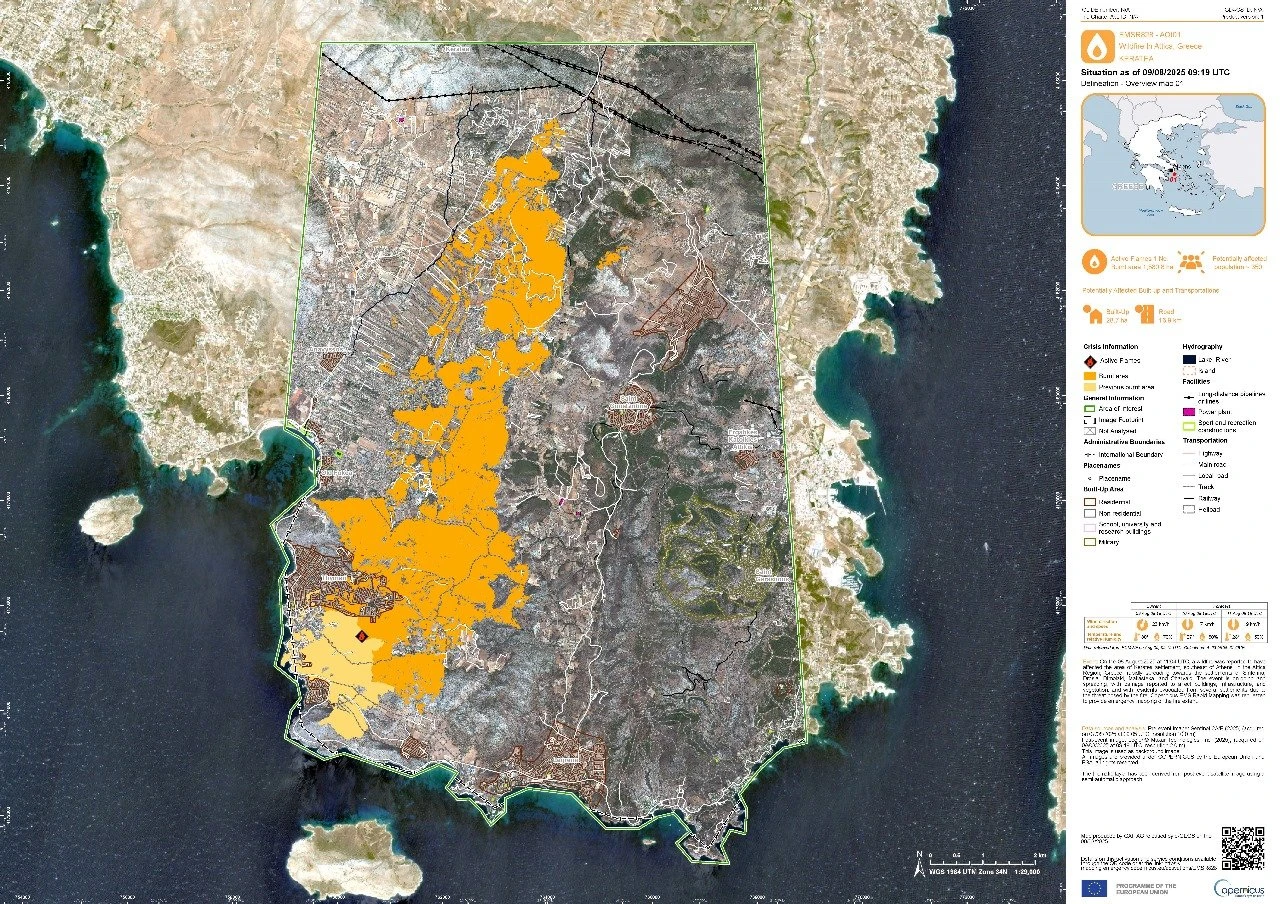 Η πληγείσα έκταση παρατίθεται με κίτρινο χρώμα και η πυρκαγιά που είχε εκδηλωθεί κατά το παρελθόν στις 26/6/2025 στο Θυμάρι Η πληγείσα έκταση παρατίθεται με κίτρινο χρώμα και η πυρκαγιά που είχε εκδηλωθεί κατά το παρελθόν στις 26/6/2025 στο Θυμάρι