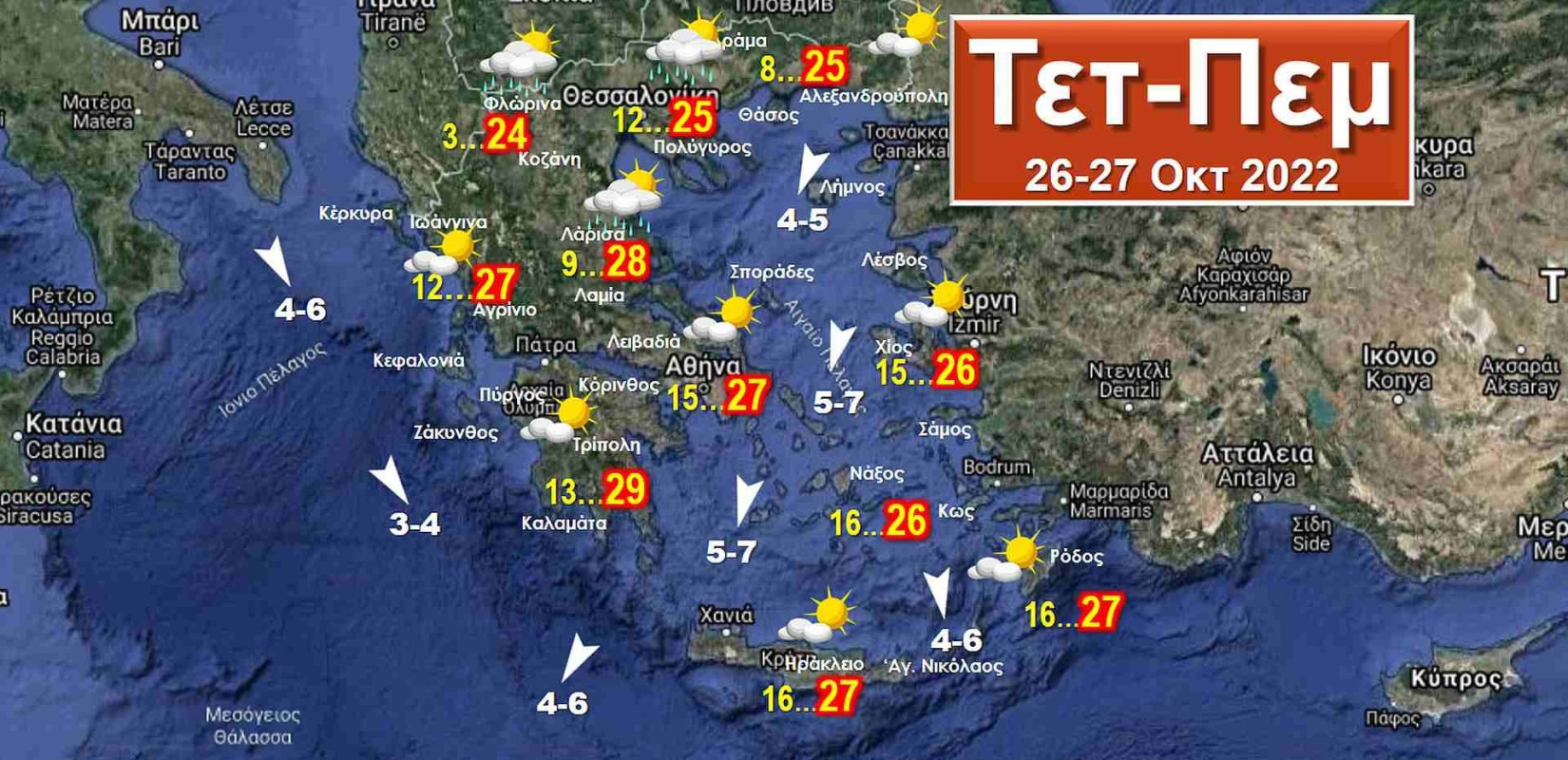 Η πορεία της θερμοκρασίας και οι πιθανές τοπικές βροχές έως και το τριήμερο της 28ης Οκτωβρίου