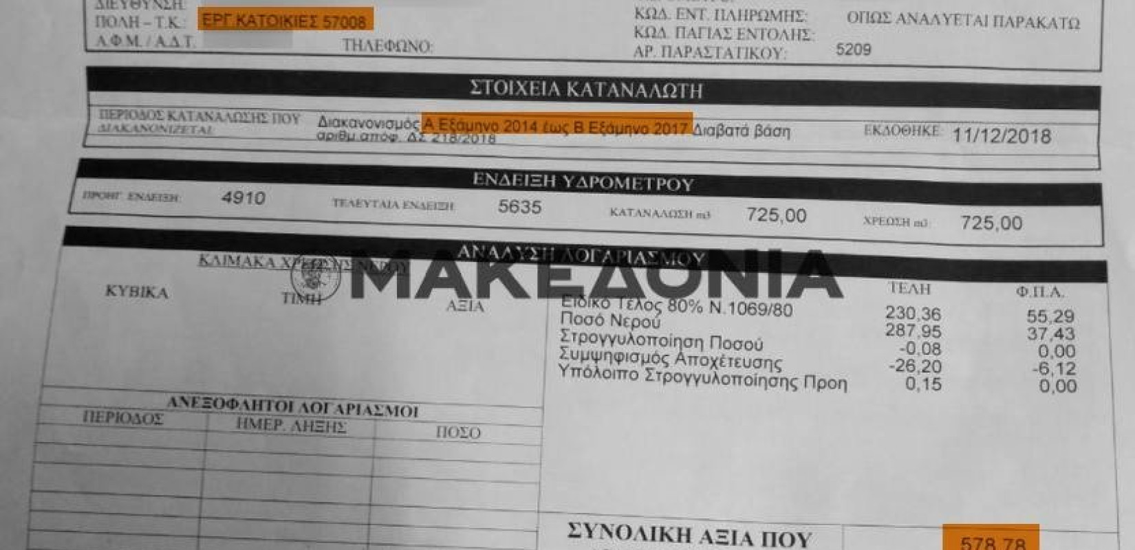 Λογαριασμοί νερού χιλιάδων ευρώ σε επιχειρήσεις και νοικοκυριά του δήμου Δέλτα!
