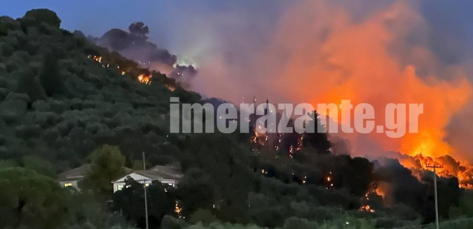 Μεγάλη πυρκαγιά στη Ζάκυνθο - Ολονύχτια μάχη για να σωθούν οι περιουσίες (βίντεο & φωτ.)